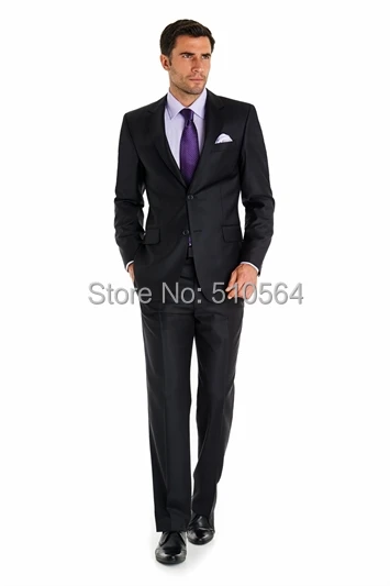 Free shipping Custom made Italy high quality brand pure wool&silk fabric shiny black Suit for Wedding Business(jacket+pants)