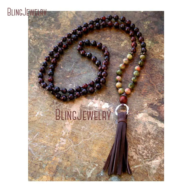 

Knot Riverstone Beads Bohemian Boho Brown Leather Tassel Necklace NM23902