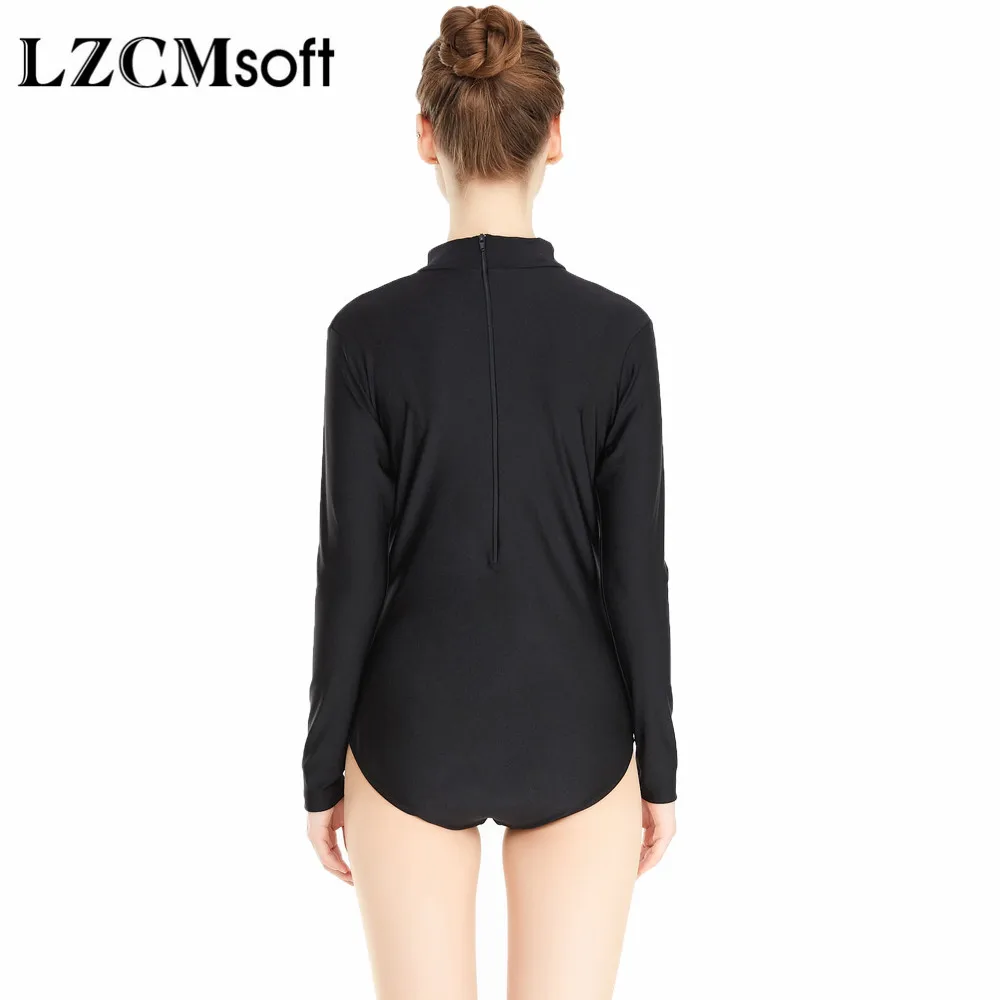 LZCMsoft Adults Black Nylon Long Sleeved Leotards Turtleneck Ballet Dance Leotards Women\'s One Piece Spandex Dance Costumes