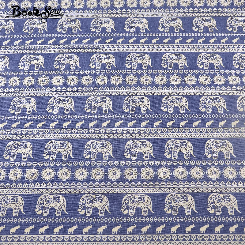 Booksew Home Textile Thailand Style Elephant Design Cotton Linen Dark Blue Fabric Sewing Tissu For Bag TableCloth Curtain Pillow