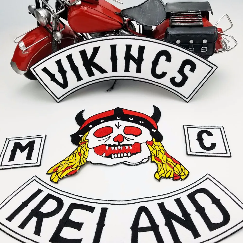 Vikihcs Ireland MC ricamo Patch moto ferro su gilet Rider Biker Skull Evil Satan Back Patch per abbigliamento Applique