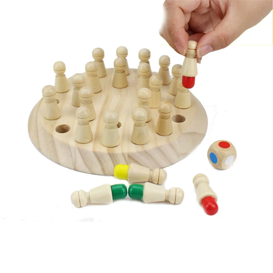 Children Memory Chess Pine Wooden Six Color 18*18*5cm 24 Pieces / Set Table Puzzle Game Child Toy Interesting Gift