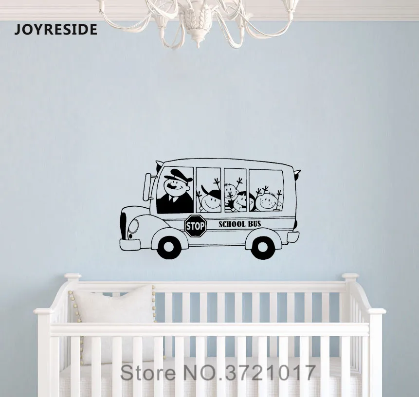 JOYRESIDE Back To School Bus Wall Vehicle Decal Vinyl Sticker Decor Filled With Happy Kids Children Boy and Girl Room Mural A397