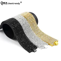 Exaggerated 8 Rows 30mm Tennis Chains Bracelets Shiny Full Rhinestones Bangle Hip Hop Bling Jewelry T-Show Nightclub Accessories