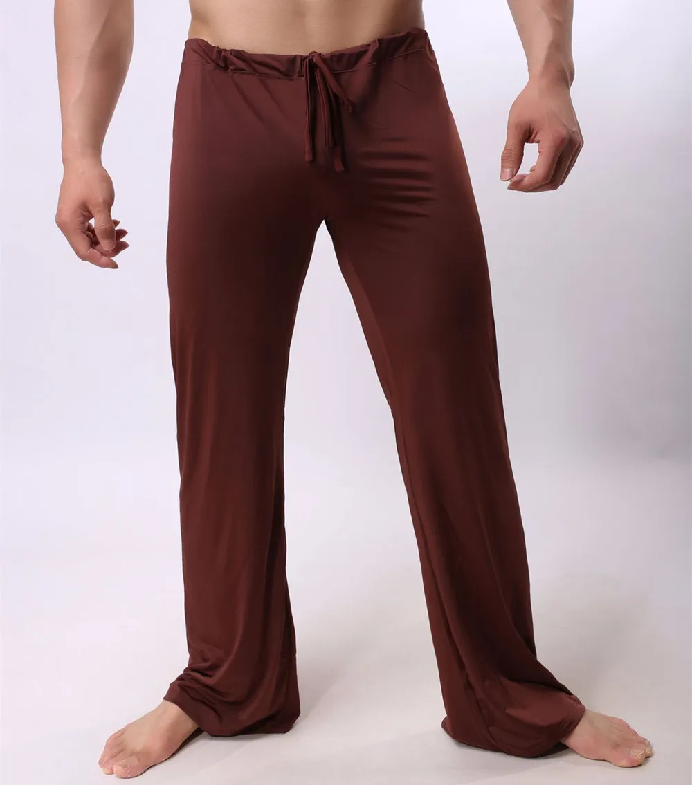 Sexy Male Sleep Bottoms Lounge Pants Soft Ice Silk Home Clothes Men\'s Casual Pants Breathable Homewear Lacing Pyjamas Trousers