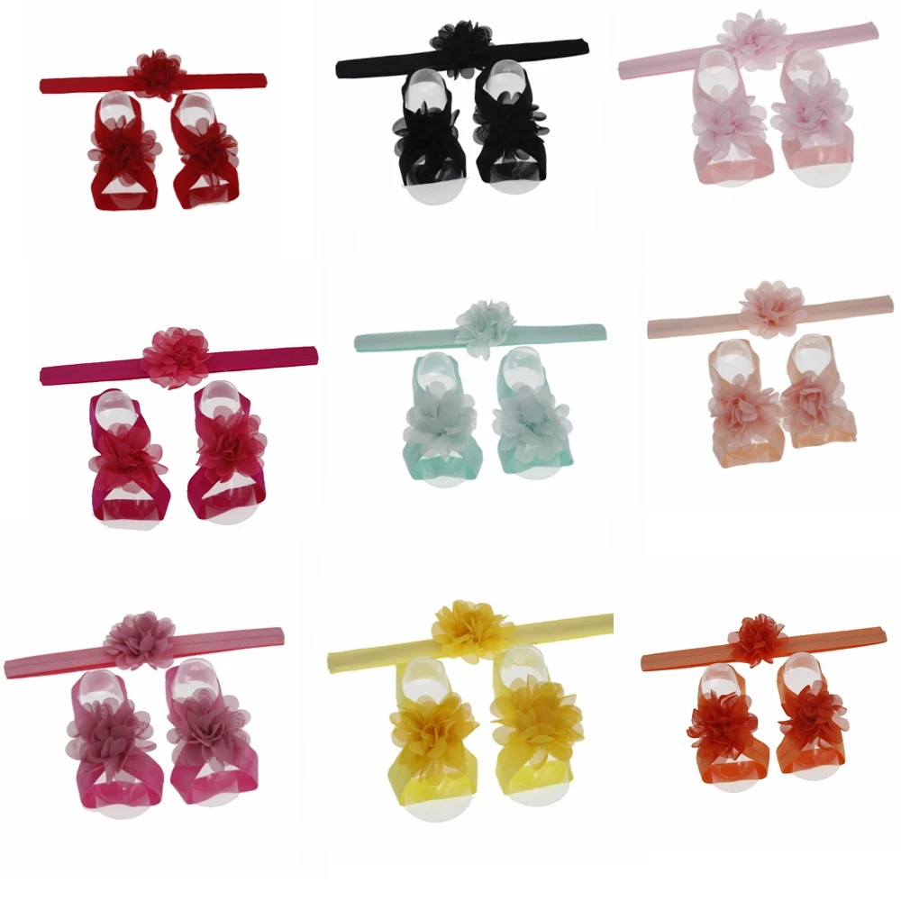 baby headband Flowers newborn baby barefoot sandals and headbands set kid shoes infant hair band children hair accessories