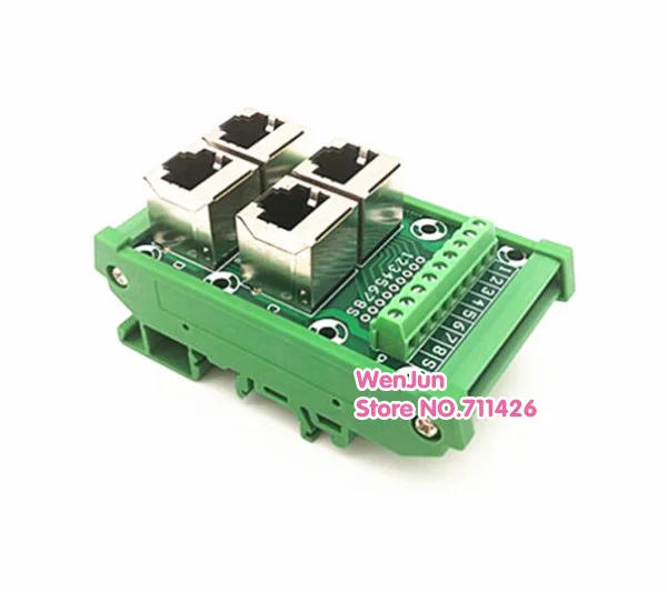 Imagem -04 - Módulo de Montagem de Trilho Din Jack 4-way Buss Breakout Board Conector do Bloco Terminal Alta Qualidade Rj45 8p8c 10 Pcs por Lote