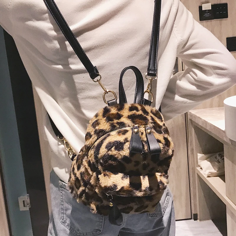 Autumn And Winter Cute Mini Leopard Backpack Velour Double Shoulder Bag Chain School Bags For Girls Children Backpacks 107