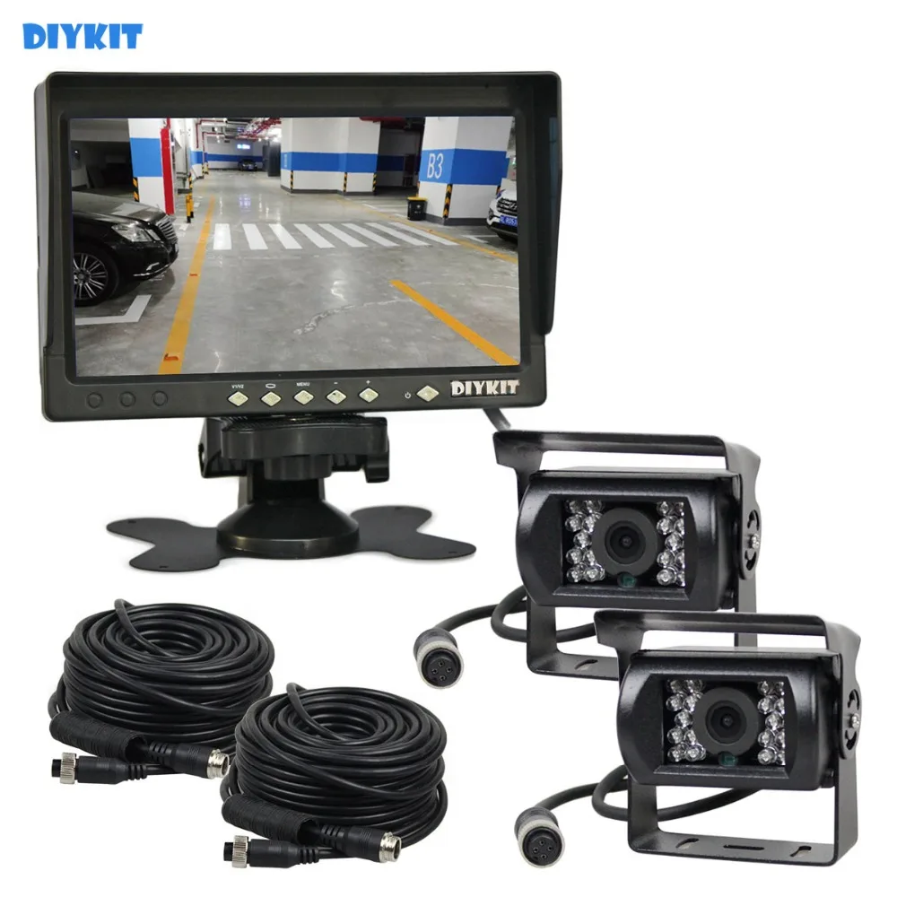 DIYKIT 7inch AHD IPS Backup Monitor Rear View Monitor 2 x Waterproof  Night Vision 1080P AHD LED Camera for Bus Houseboat Truck