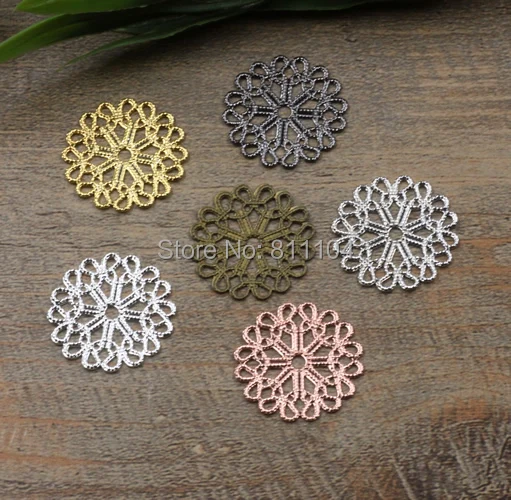 

23mm Multi-color Plated Brass Metal Blank Circle Filigree Flower Links Wraps Connectors Jewelry Findings Connectors