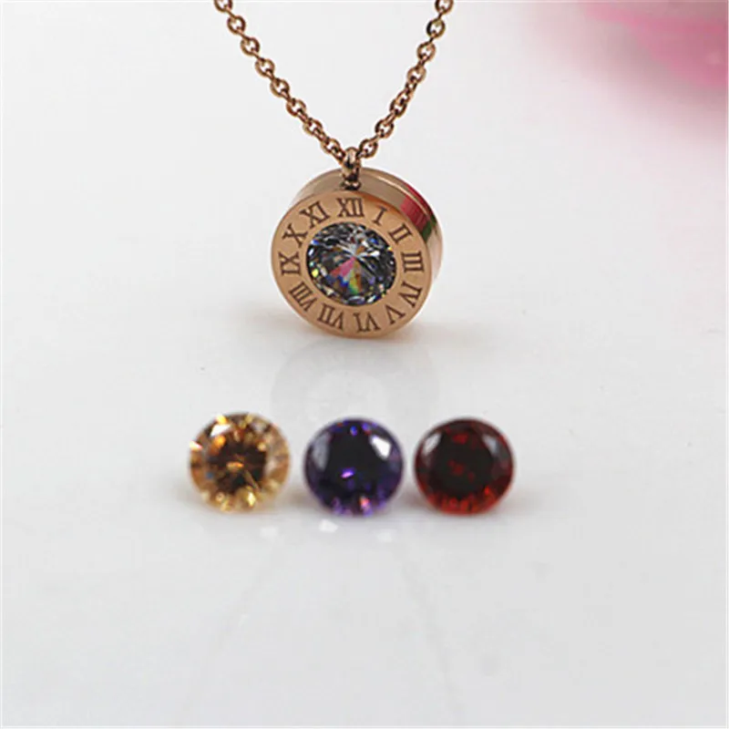 Stainless Steel 4 Color Crystals Stone Interchangeable Roman Numerals Pendant Necklace For Women Jewelry Couple necklaces K0036