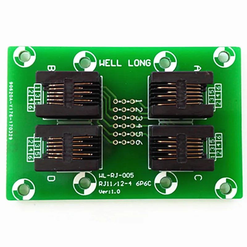 2PCS/Lot RJ11/RJ12 6P6C Right Angle Jack 4-Way Buss Breakout Board, Terminal Block, Connector.