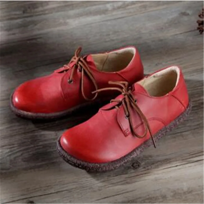 

Women Shoes Casual Genuine leather shoes handmade paper apricot art round retro Japanese Sen shoes wholesale