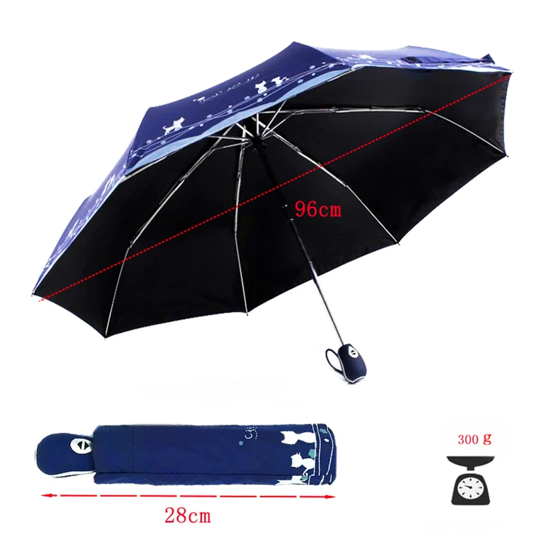 LIKE RAIN Romantic Cute Cat Umbrella Automatic Umbrella Rain Women Three-Folding Black Coating Parasol Beach Umbrellas UBY29