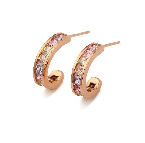 MxGxFam Rose 585 Gold Plated Multicolor Square Zircon Hoop Earring For Women Fashion Jewelry