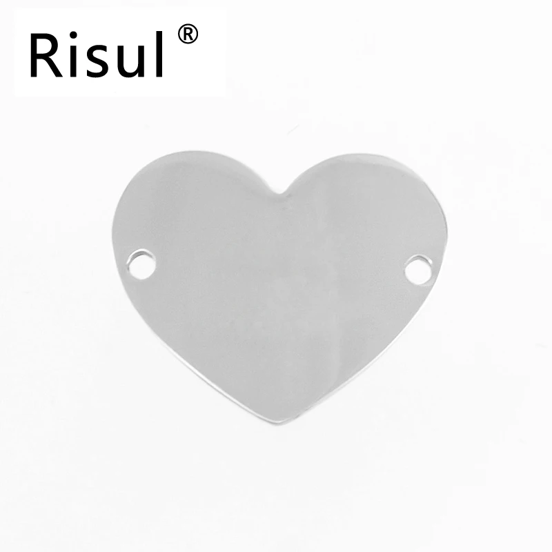 

Risul 2 inner Hole Heart Pendant size 20mm Women Diy Hearts engrave print Jewerly Mirror Polish stainless steel wholesale 100pcs