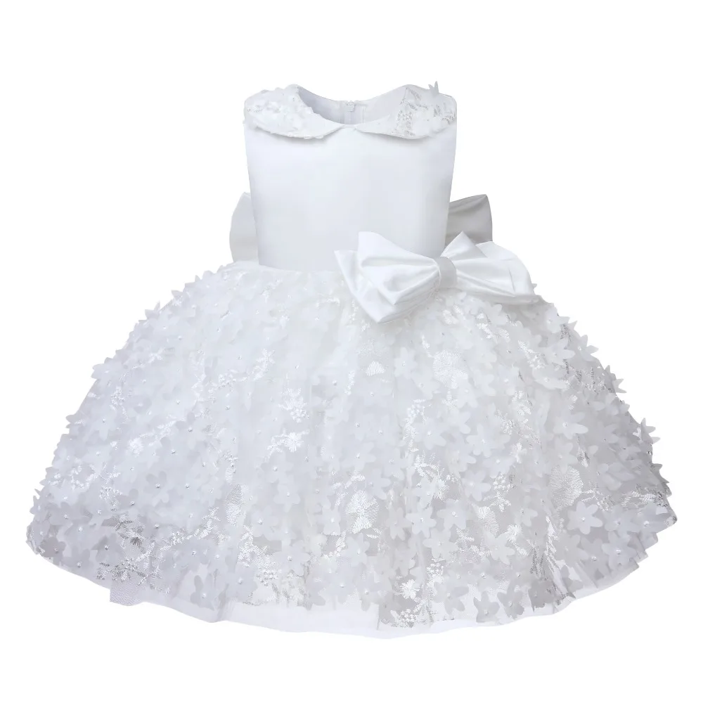 New Baby Girls Dresses White Lace Toddler Girls Party Tutu Baptism Gowns Floral Infant 1 Year Birthday Christening Outfits