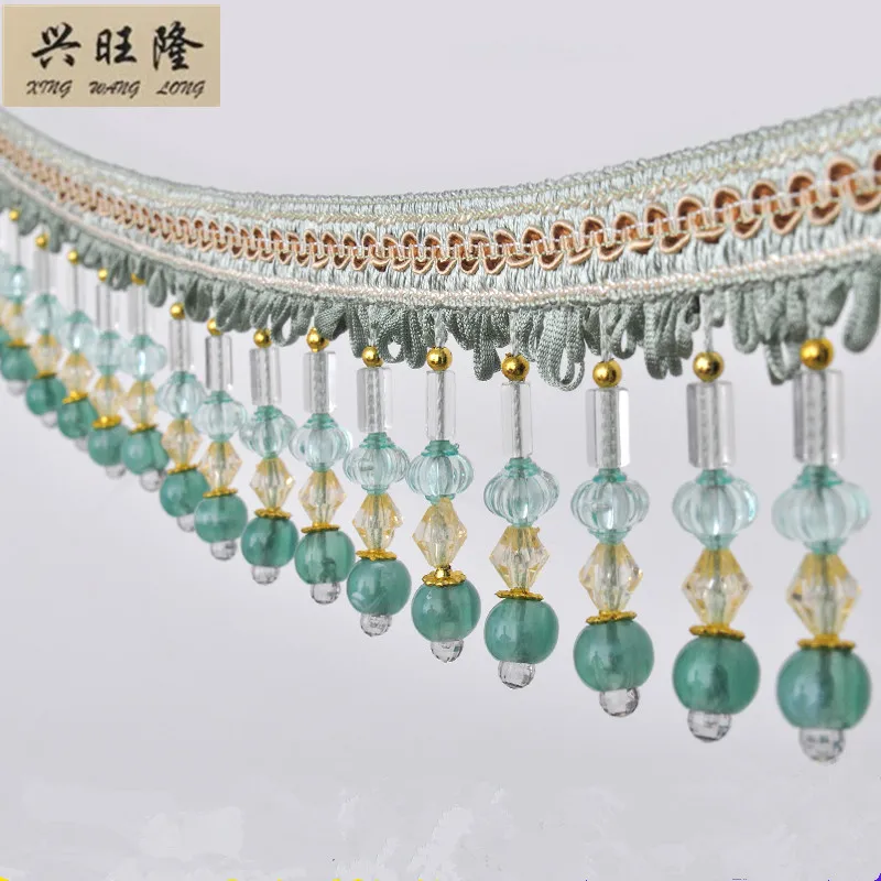 

XWL 15M/Lot Jade Beads Curtain Lace Trim Sofa Edge Tapestry Curtain Accessories Tassel Fringe Lace Ribbon DIY Sewing Home Decor