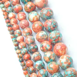 Free Shipping Natural Orange Blue Dots Rainbow Stones Round Spacer Loose Beads For Necklace Bracelet Charms Jewelry RBSB15