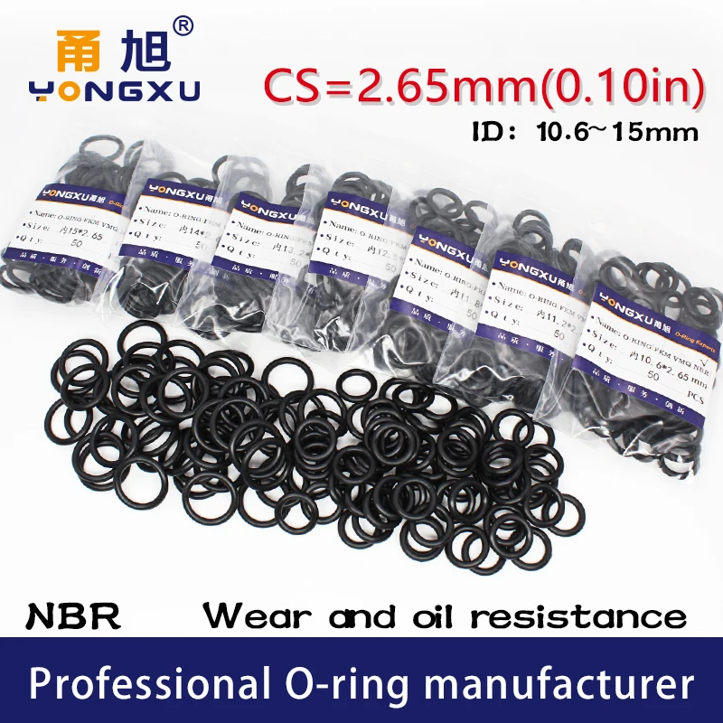 

50PCS/Lot Black NBR Sealing O Ring CS2.65mm ID10.6/11.2/11.8/12.5/13.2/14/15*2.65mm Rings Seal Rubber Gasket Washer