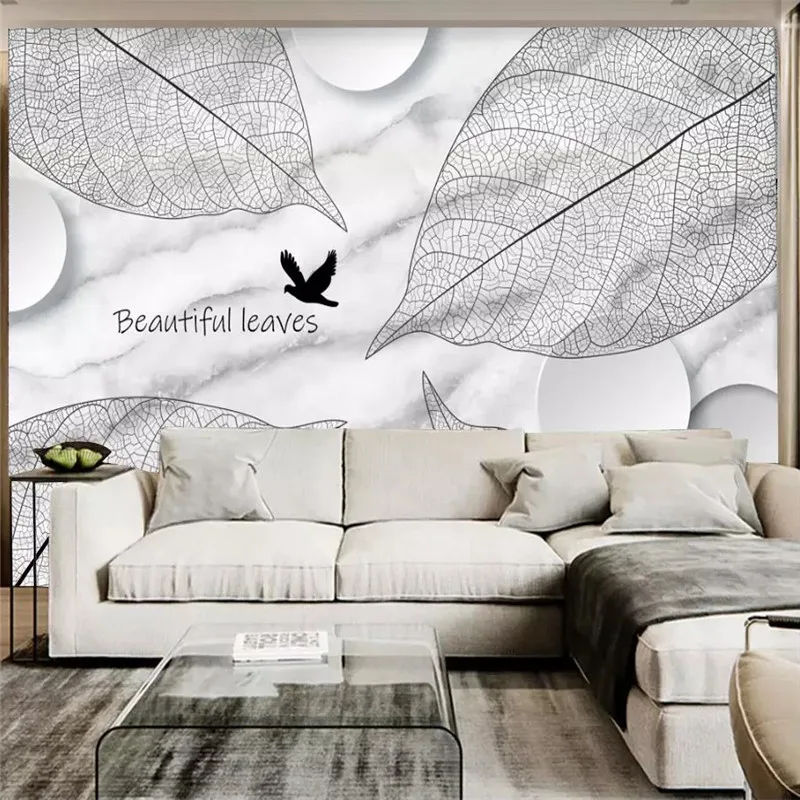 Custom Mural Wallpaper Abstract Black and White Plant Texture Background Wall