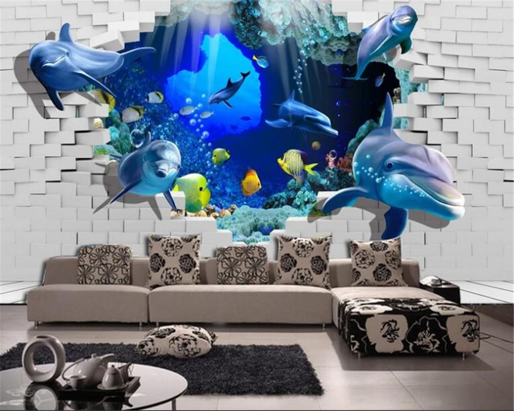 

beibehang definition creative painting 3D underwater world background wall broken wall murals wallpaper papel de parede tapety