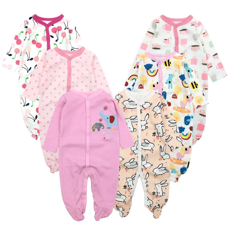 6pieces/lot Baby rompers Newborn Baby Girls Boys Clothes 100% Cotton Long Sleeves Baby Pajamas Cartoon Printed Baby\'s Sets