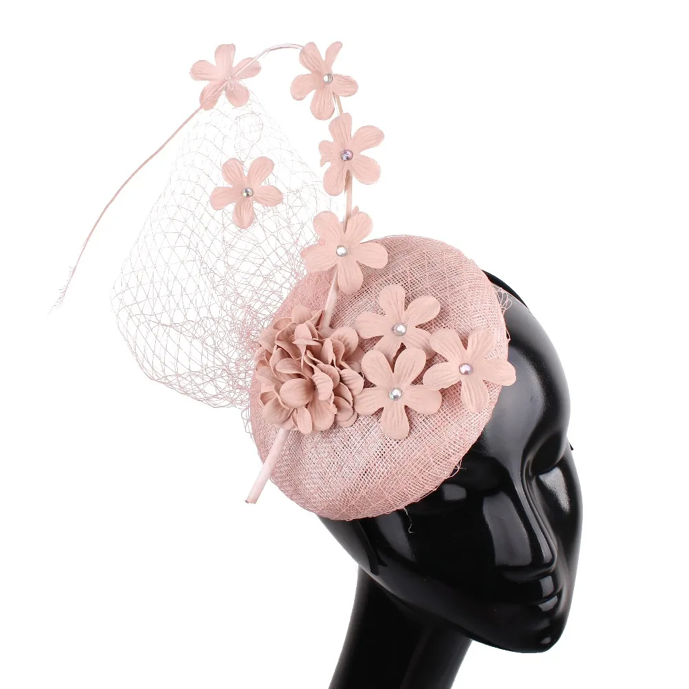 High Quality Nice Sinamay Fascinators Elegant Women Millinery Hats With Floral Veils Headwear Fashion New Bridal Married Caps