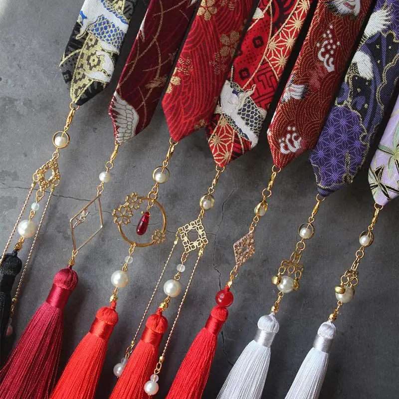 

To put on the forehead hanfu tassel hair ribbon hot stamping brocade carp removable fringed the crane tire hair accessories