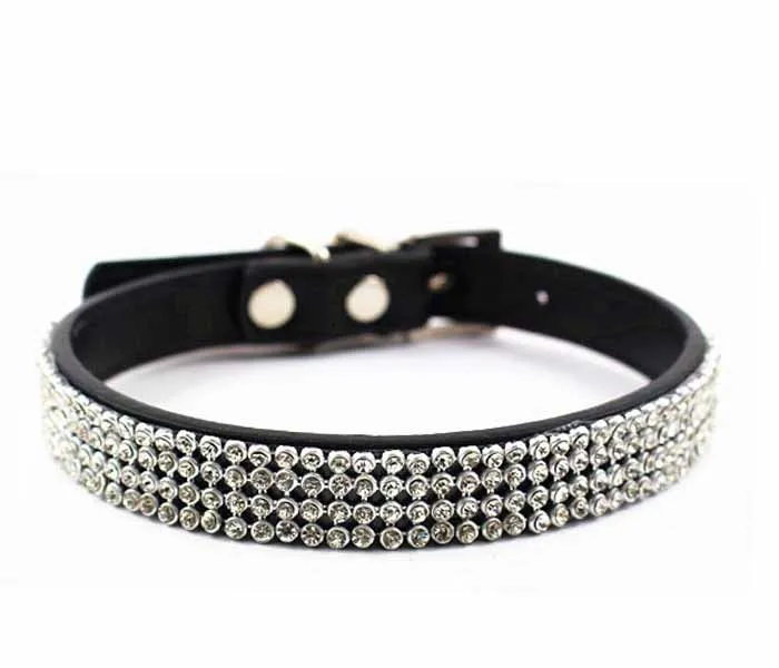 Bling Bling Pu Dog Collar Full of Rhinestones Clear Crystals Pet Collars Drilling of 5 Water