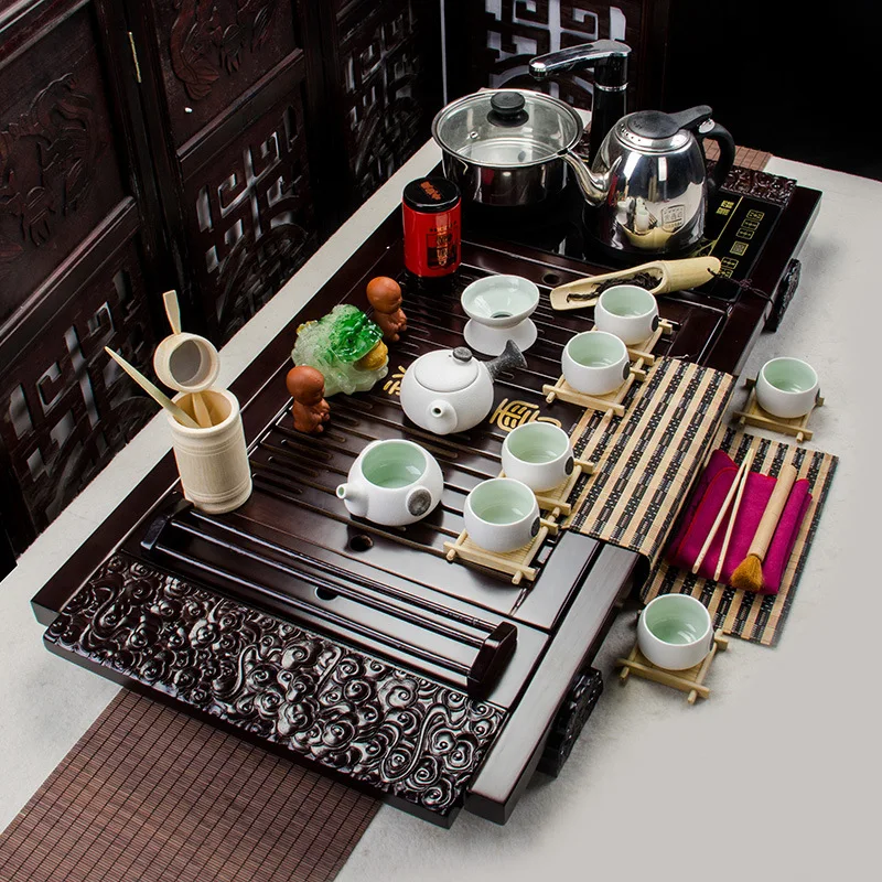 

Yixing tea tray tea set teapot teacup and saucer set china glaze with Induction Cooker package ceramic teapot