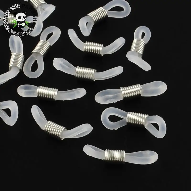 

500pc Silicone EyeGlass Holders with Jewelry Making DIY Tone Iron Findings Clear Decoration Accessories 18~20x5~6mm,Hole:2mm F80