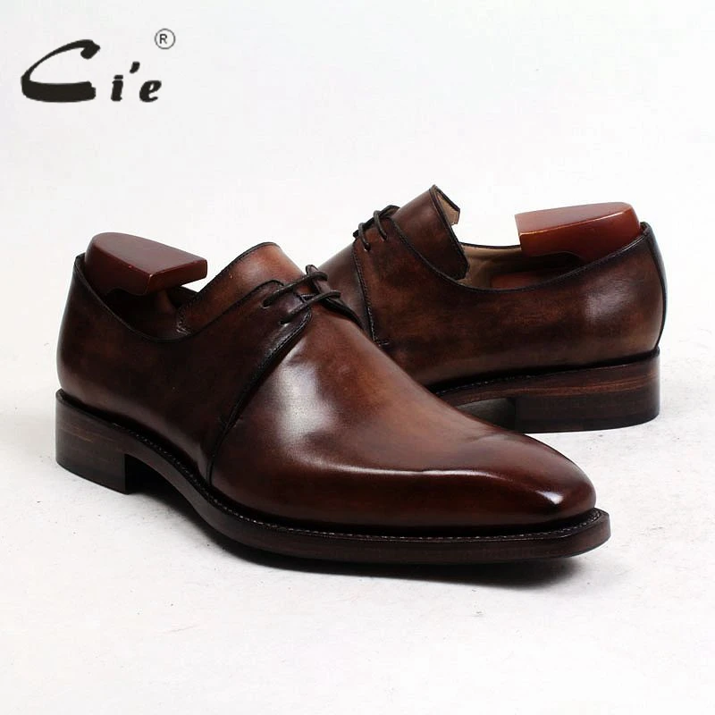 cie Free Shipping Goodyear Welted Handmade Calf Leather Men's Dress/Classic Derby Color Light Brown Patina Breathable Shoe D141