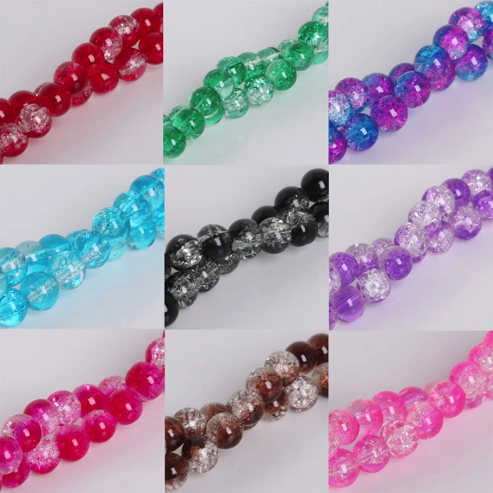 Round Glass Crackle 8mm Loose Beads Wholesale 50pcs 1 String Fit Handmade Bracelet Necklace DIY Craft Making Good Jewelry Gifts