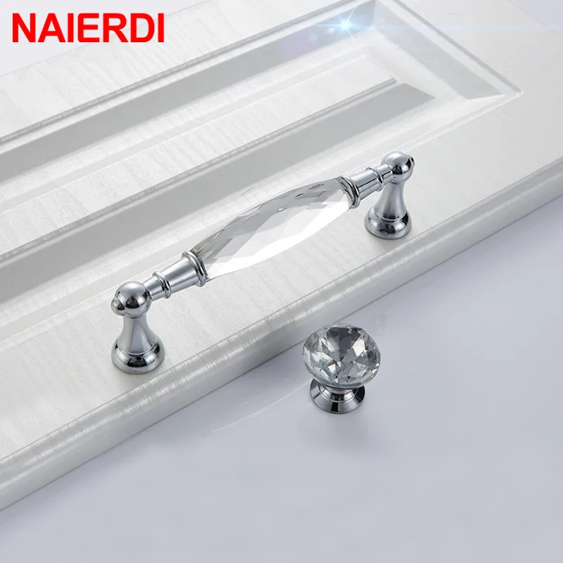 NAIERDI Luxury Diamond Crystal Handles Cabinet Handles Closet Door Drawer Knobs Wardrobe Single Hole Furniture Handle