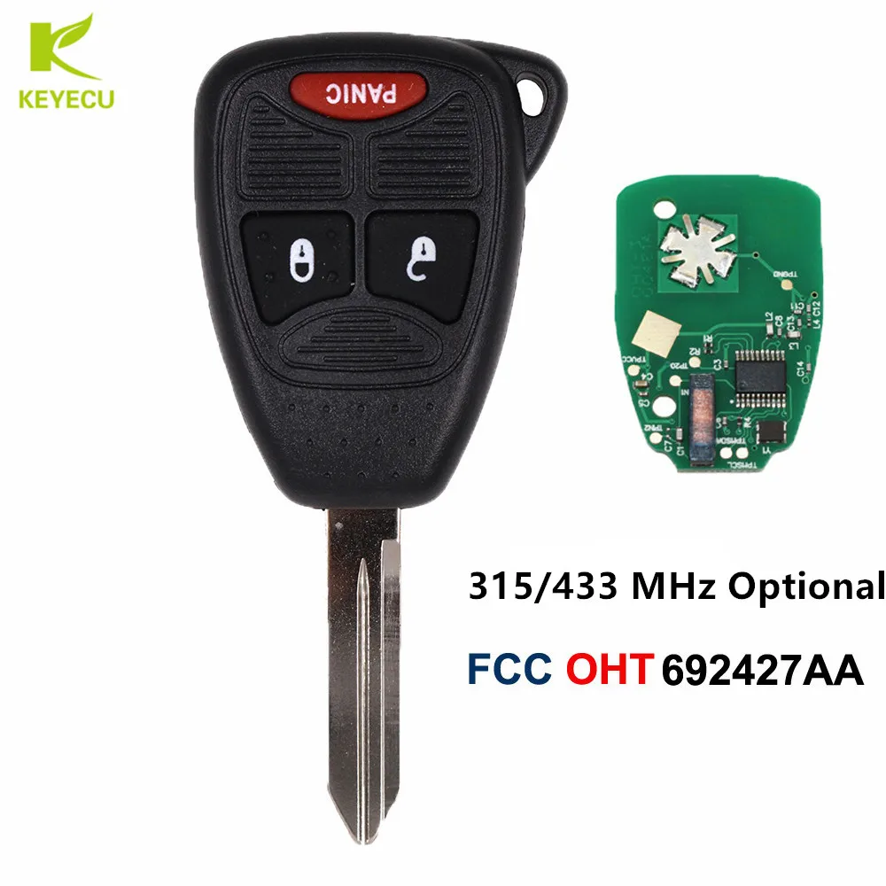 KEYECU Replacement Keyless Remote Key Fob 2+1 Button ID46 Chip 315/433 MHz Optional for Chrysler DODGE for Jeep FCC: OHT692427AA