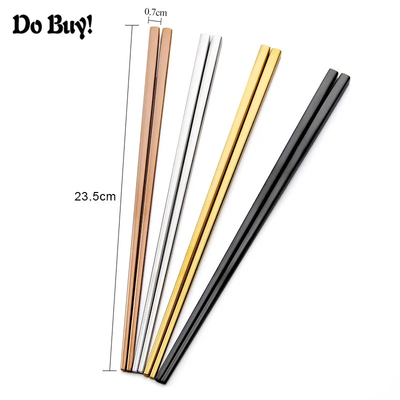 1 Pair Of Square Chopsticks Stainless Steel Gold Rose Gold Sushi Colorful Chinese Chopsticks Kitchen Utensils 23.5 cm