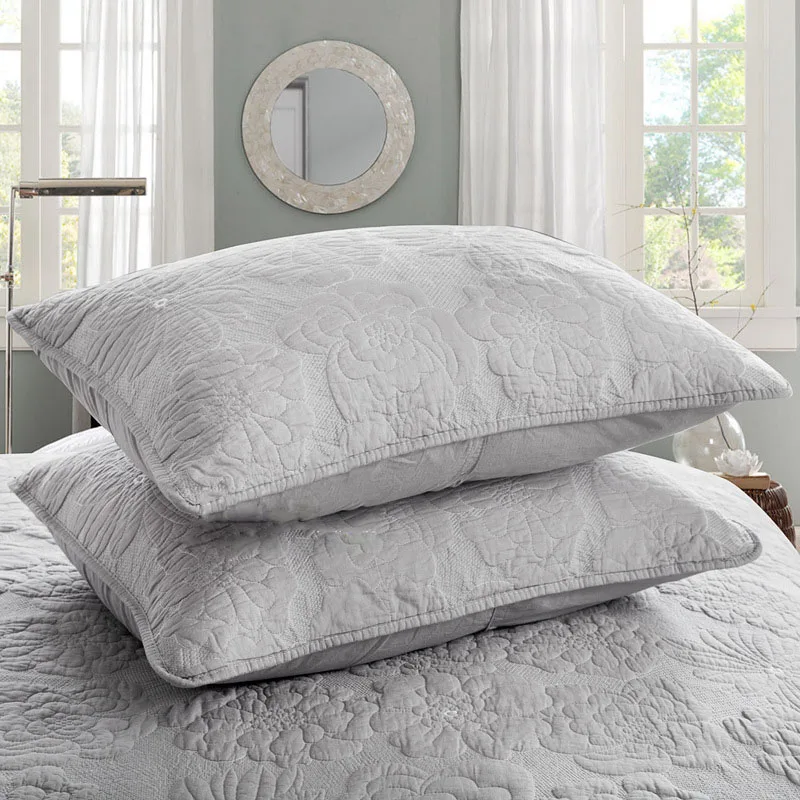 

Solid Color Cotton Embroidered Quilt Set 3PCS King Size Bedding Summer Lightweight Bedspread & Coverlet, Quilted Blanket for Bed