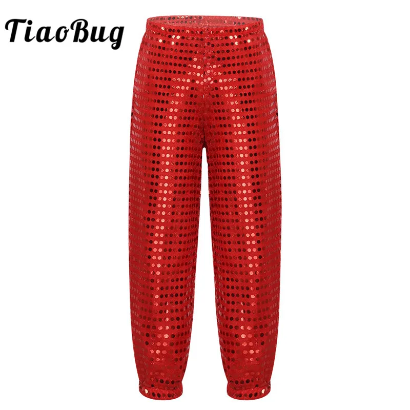 Kids Hip-hop Jazz Stage Performance Dance Costumes Girls Boys Street Dancing Shiny Sequins Dance Pants Trousers Dancewear