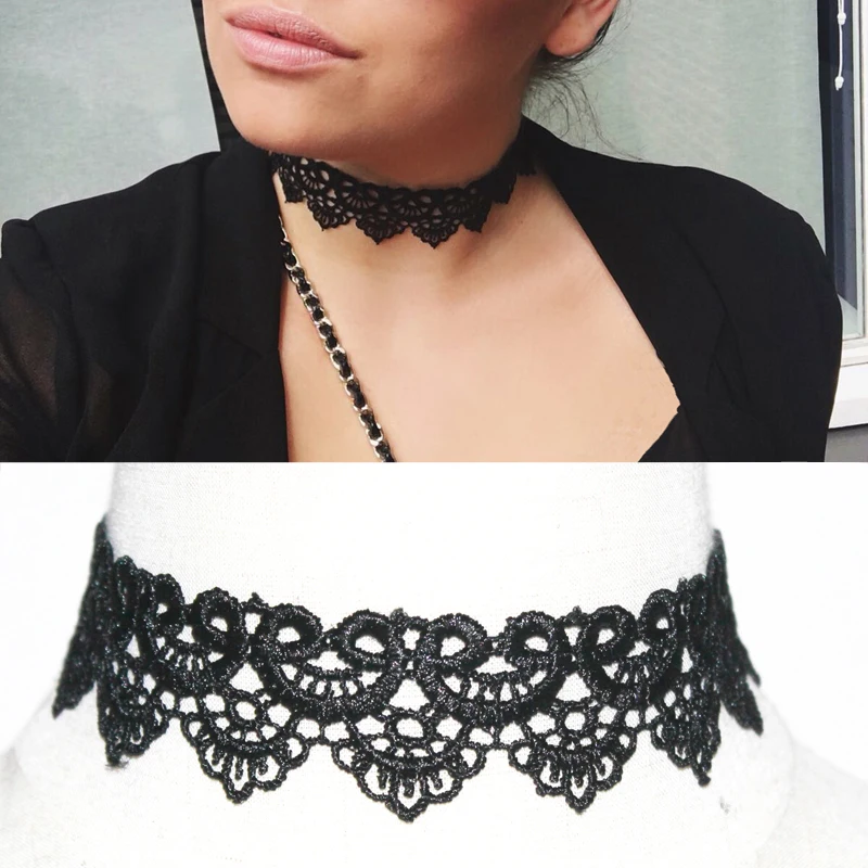 Newest Fashion Jewelry Accessories White & Black Lace Tattoo Choker Necklace For Couple Lovers\'  N106