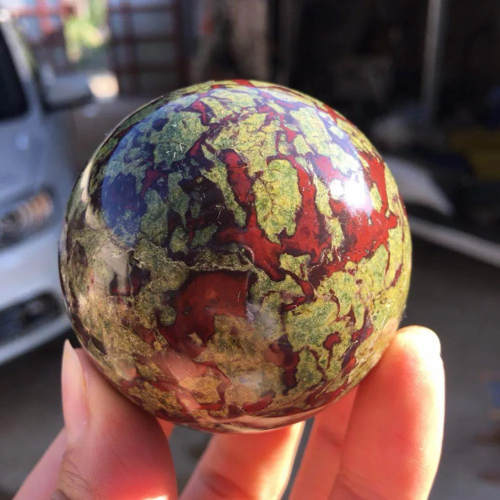 45mm Natural Dragon Blood Stone Jasper Crystal sphere ball healing +Ball seat
