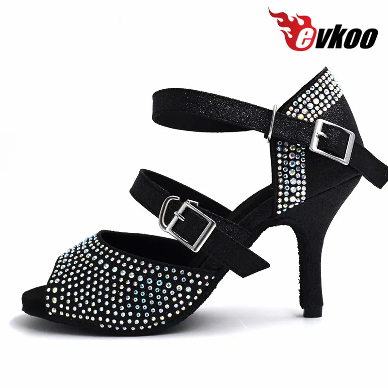 Evkoodance-zapatos de baile para mujer, calzado profesional de tacón alto de 8,5 cm, color carne negra con piedra de imitación, US4-12, para Salsa, Wowen Evkoo457