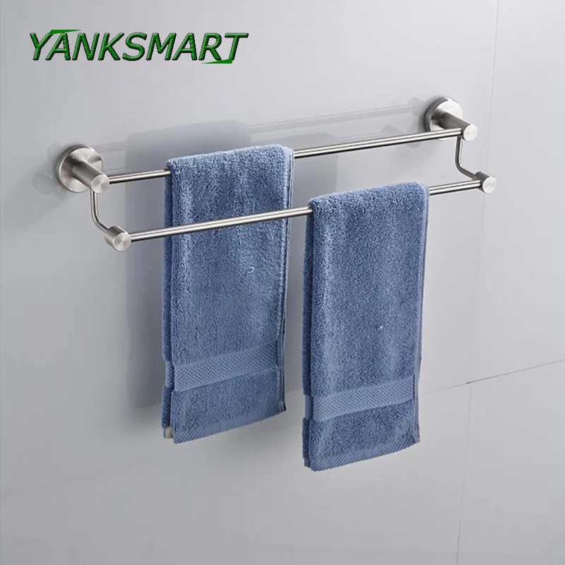 

YANKSMART Nickel Brushed Stainless Steel Wall Mounted Bathroom Towel Rail Holder Storage Rack Shelf 2 Layer Hardware Accessories