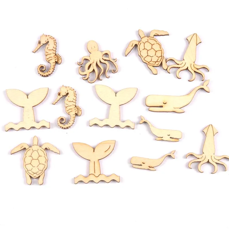 20Pcs Wood Handicraft Sea turtle/horse/whale DIY Wooden Crafts Scrapbookings Embellishment decorations 25-40mm MT1938