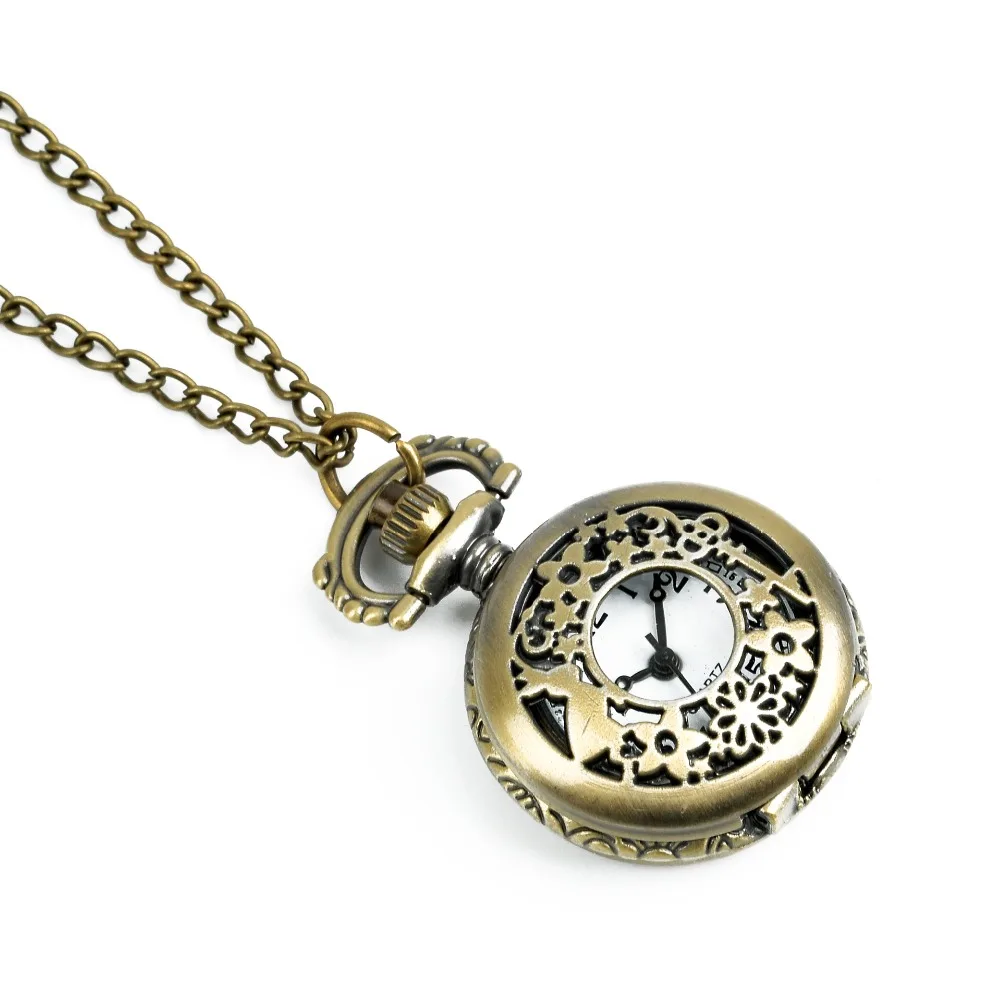 8895   Vintage In Wonderland Rabbit Key Quartz Pocket Watch  Flower Hollow Necklace Pendant Chain Christmas Gifts