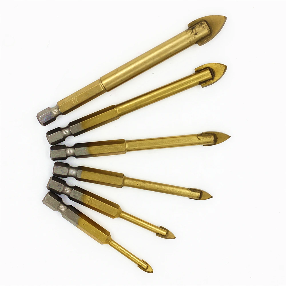 Juego de brocas de carburo de tungsteno, vástago hexagonal de 1/4 pulgadas, para broca de lanza cruzada de 4mm, 5mm, 6mm, 8mm, 10mm y 12mm, 6 unids/set