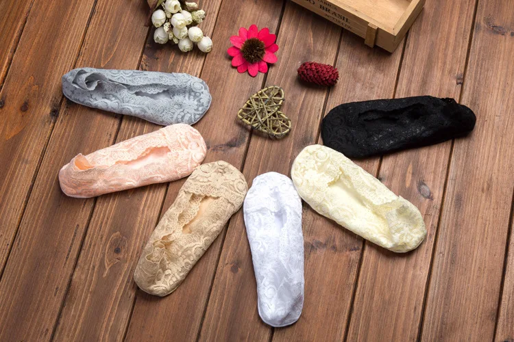 Summer women girl Silica Gel Lace Boat Socks Invisible Cotton Sole Non-slip Antiskid Slippers Anti-Slip Sock 1pair=2pcs ws74