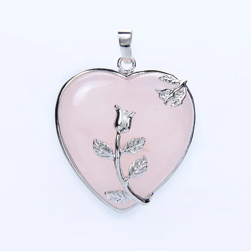 New Arrival Natural Stone Jewelry Rose Flower Pendant for Women Girl Necklace Metal Leaf Copper Real Love Heart Gem Jewellery