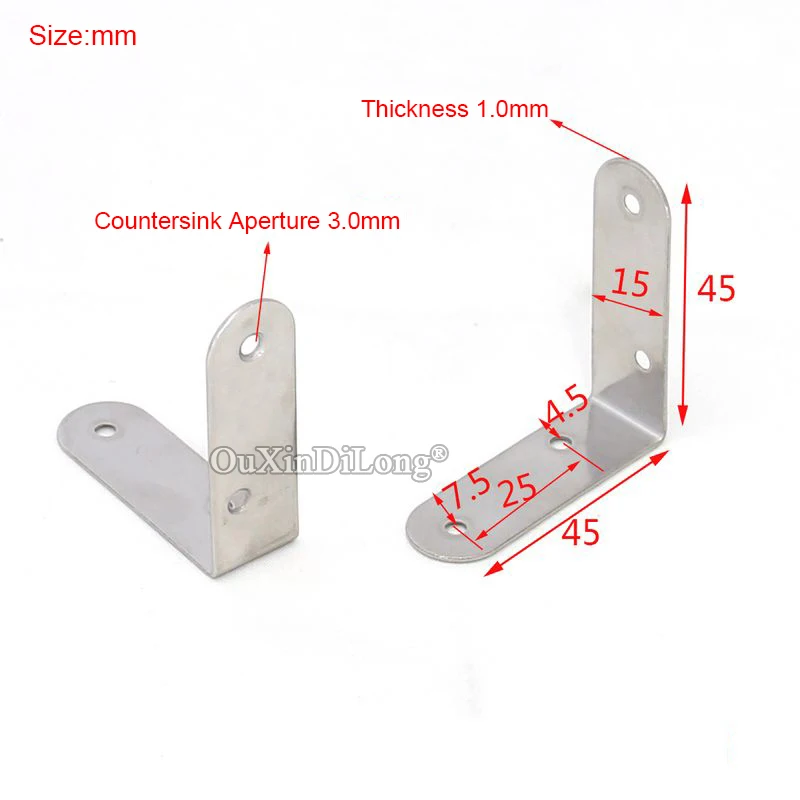 100PCS Stainless Steel L Right Angle Corner Braces 45x45x15mm Furniture Support Brackets Board Frame Shelf Reinforced Connectors