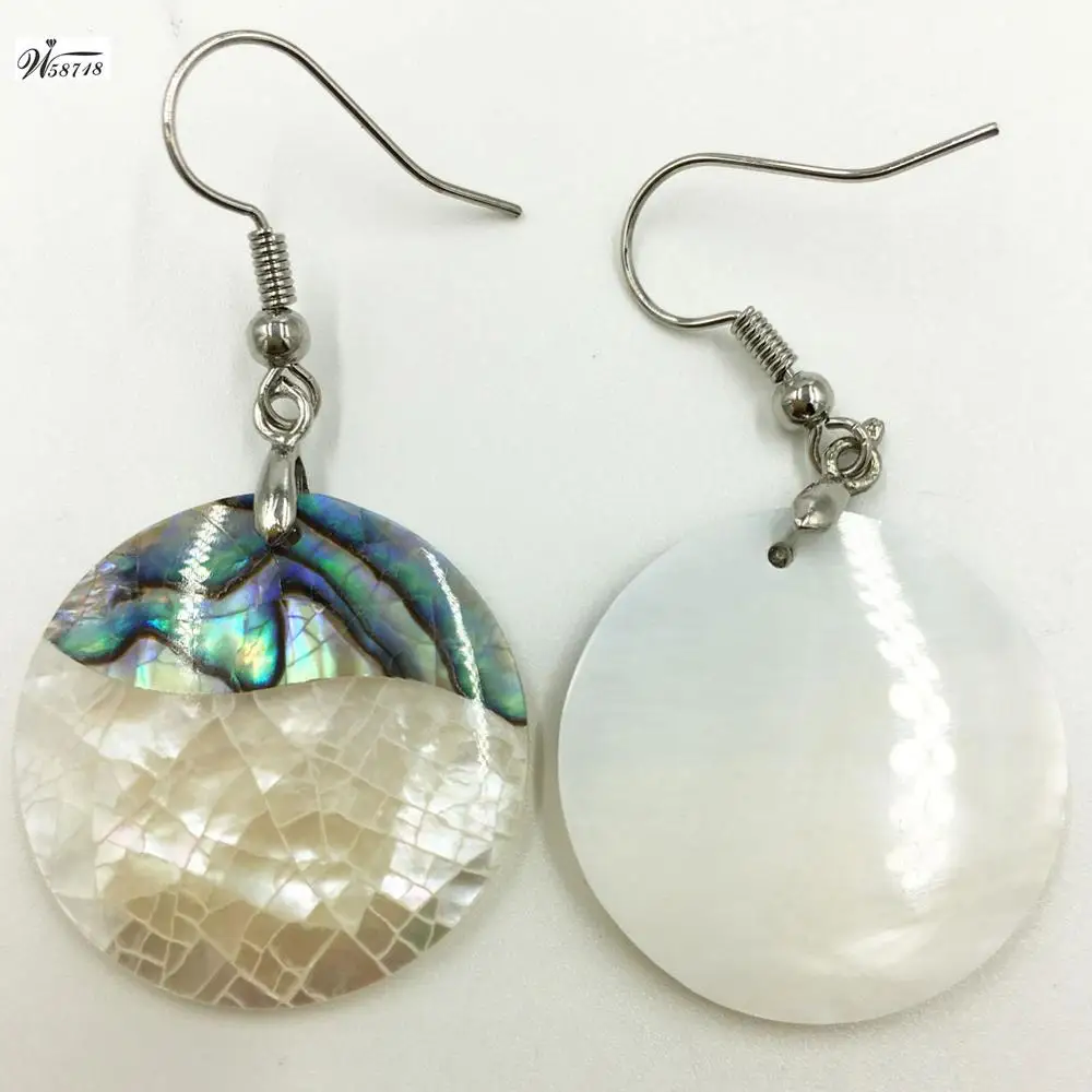 New Zealand Abalone Shell Mother of pearl Shell Women Bead Dangle Earrings Pair WFH640